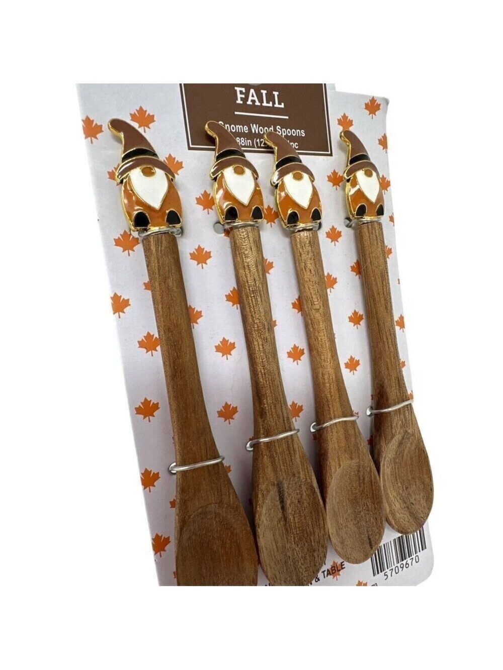 Gnome Wood Spoon Set Of 4 Fall Autumn Country Farmhouse Modern Holiday New - Picture 6 of 9